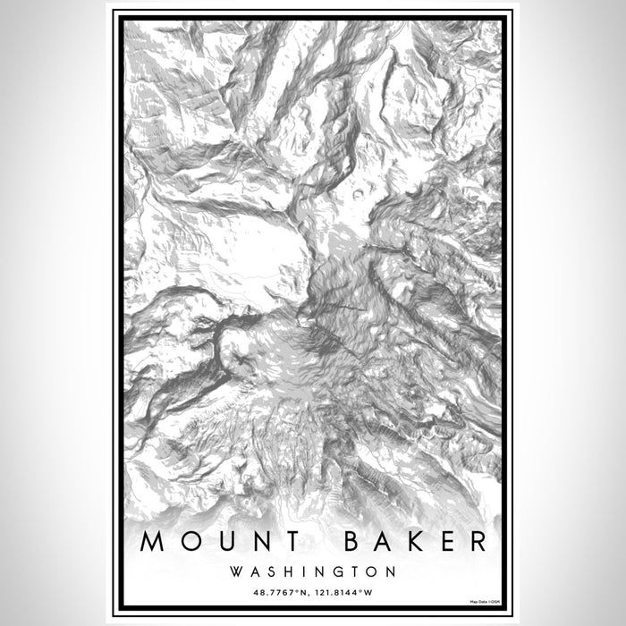 Mount Baker Washington Map Print Portrait Orientation in Classic Style With Shaded Background