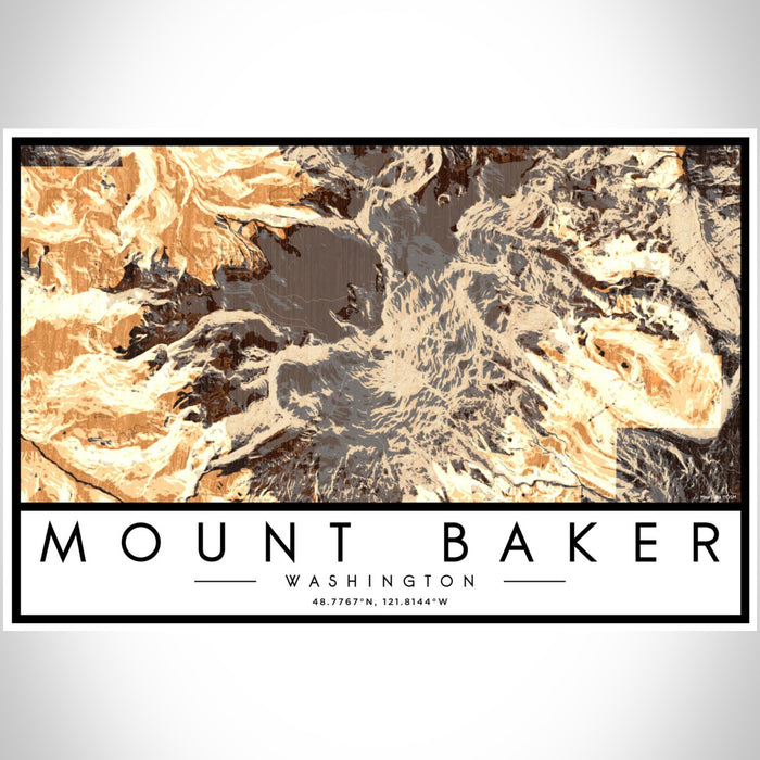 Mount Baker Washington Map Print Landscape Orientation in Ember Style With Shaded Background