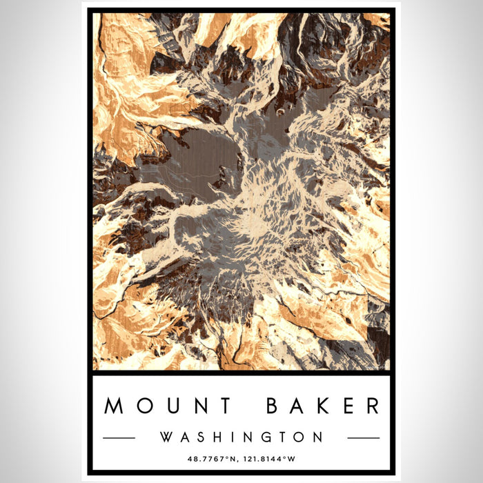 Mount Baker Washington Map Print Portrait Orientation in Ember Style With Shaded Background