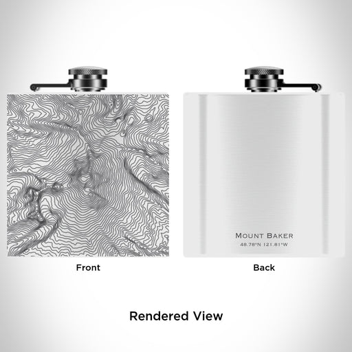 Rendered View of Mount Baker Washington Map Engraving on 6oz Stainless Steel Flask in White