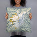 Person holding 18x18 Custom Mount Baker Washington Map Throw Pillow in Woodblock