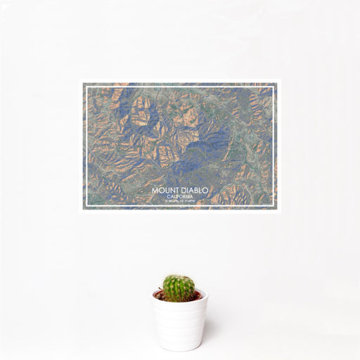 12x18 Mount Diablo California Map Print Landscape Orientation in Afternoon Style With Small Cactus Plant in White Planter