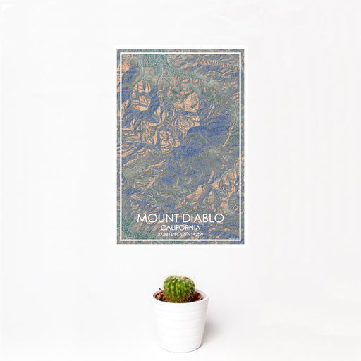 12x18 Mount Diablo California Map Print Portrait Orientation in Afternoon Style With Small Cactus Plant in White Planter