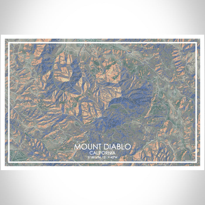 Mount Diablo California Map Print Landscape Orientation in Afternoon Style With Shaded Background