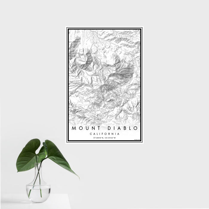 16x24 Mount Diablo California Map Print Portrait Orientation in Classic Style With Tropical Plant Leaves in Water