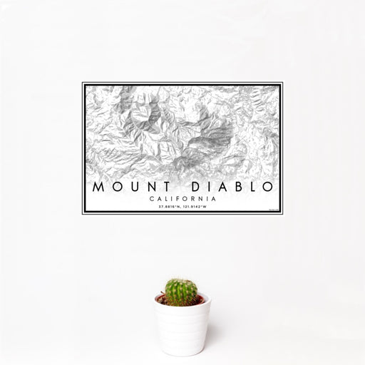 12x18 Mount Diablo California Map Print Landscape Orientation in Classic Style With Small Cactus Plant in White Planter