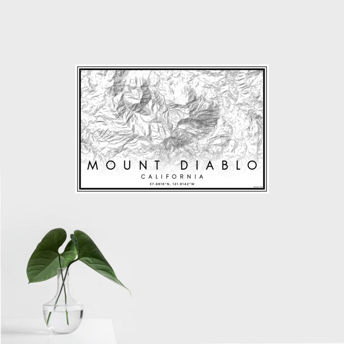 16x24 Mount Diablo California Map Print Landscape Orientation in Classic Style With Tropical Plant Leaves in Water