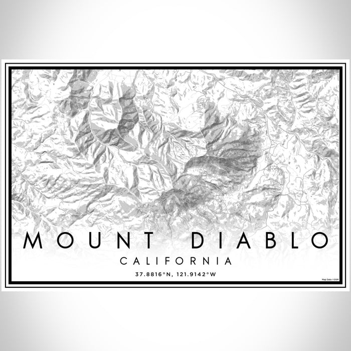 Mount Diablo California Map Print Landscape Orientation in Classic Style With Shaded Background