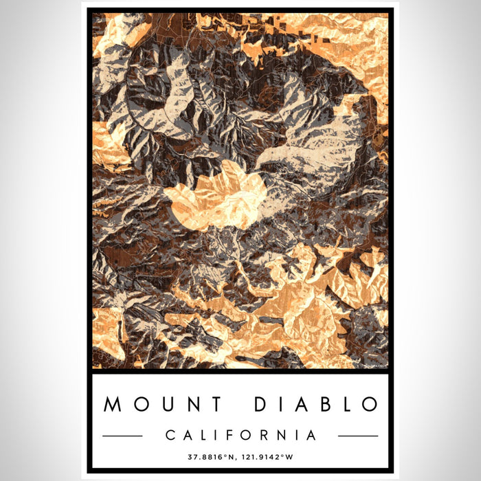 Mount Diablo California Map Print Portrait Orientation in Ember Style With Shaded Background
