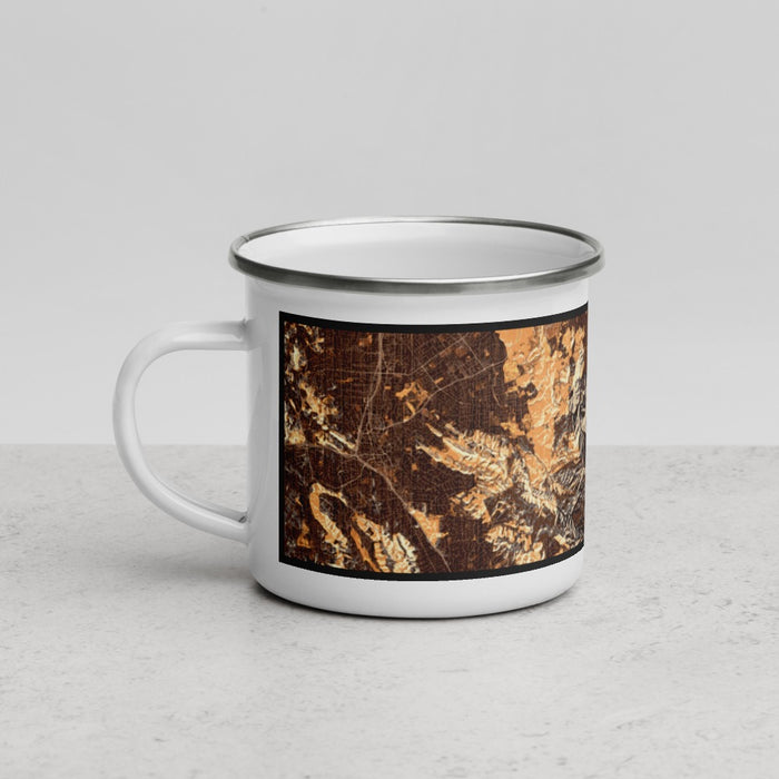 Left View Custom Mount Diablo California Map Enamel Mug in Ember