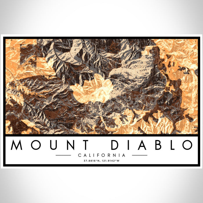 Mount Diablo California Map Print Landscape Orientation in Ember Style With Shaded Background