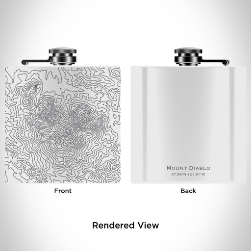 Rendered View of Mount Diablo California Map Engraving on 6oz Stainless Steel Flask in White