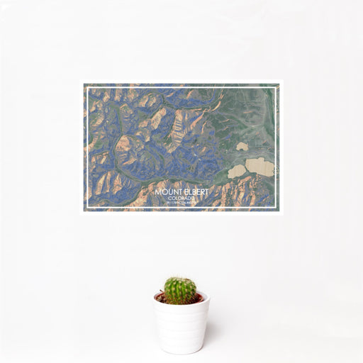 12x18 Mount Elbert Colorado Map Print Landscape Orientation in Afternoon Style With Small Cactus Plant in White Planter