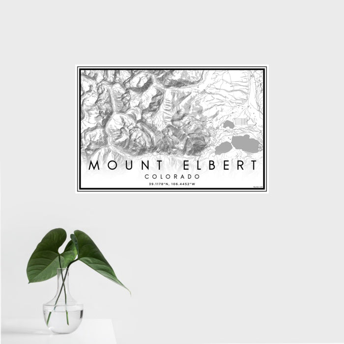 16x24 Mount Elbert Colorado Map Print Landscape Orientation in Classic Style With Tropical Plant Leaves in Water