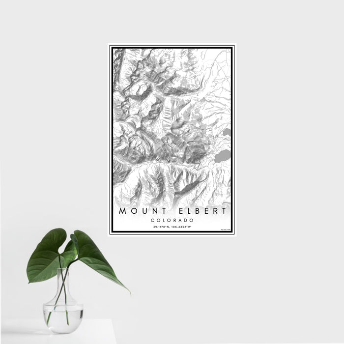 16x24 Mount Elbert Colorado Map Print Portrait Orientation in Classic Style With Tropical Plant Leaves in Water