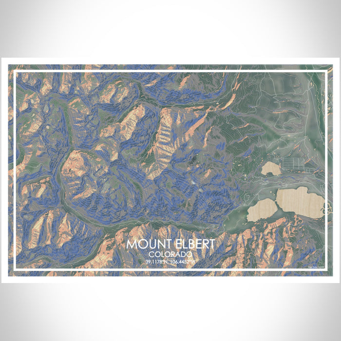 Mount Elbert Colorado Map Print Landscape Orientation in Afternoon Style With Shaded Background