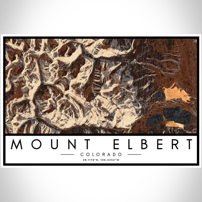 Mount Elbert Colorado Map Print Landscape Orientation in Ember Style With Shaded Background