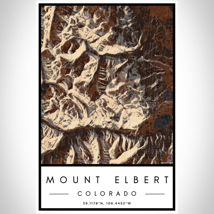 Mount Elbert Colorado Map Print Portrait Orientation in Ember Style With Shaded Background