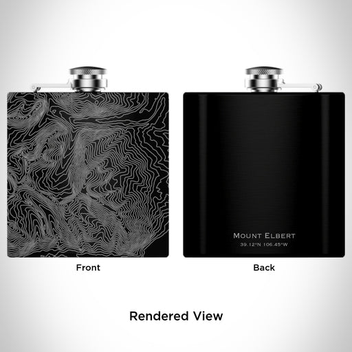 Rendered View of Mount Elbert Colorado Map Engraving on 6oz Stainless Steel Flask in Black