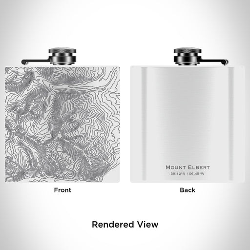 Rendered View of Mount Elbert Colorado Map Engraving on 6oz Stainless Steel Flask in White