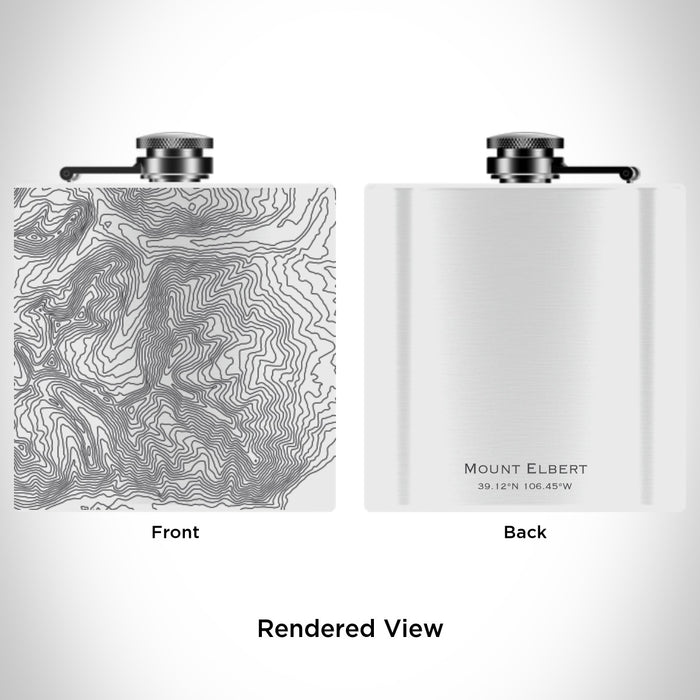 Rendered View of Mount Elbert Colorado Map Engraving on 6oz Stainless Steel Flask in White