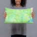 Person holding 20x12 Custom Mount Elbert Colorado Map Throw Pillow in Watercolor