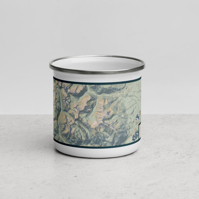 Front View Custom Mount Elbert Colorado Map Enamel Mug in Woodblock