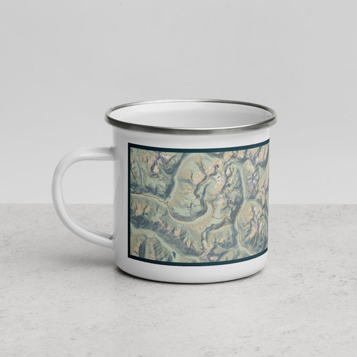 Left View Custom Mount Elbert Colorado Map Enamel Mug in Woodblock