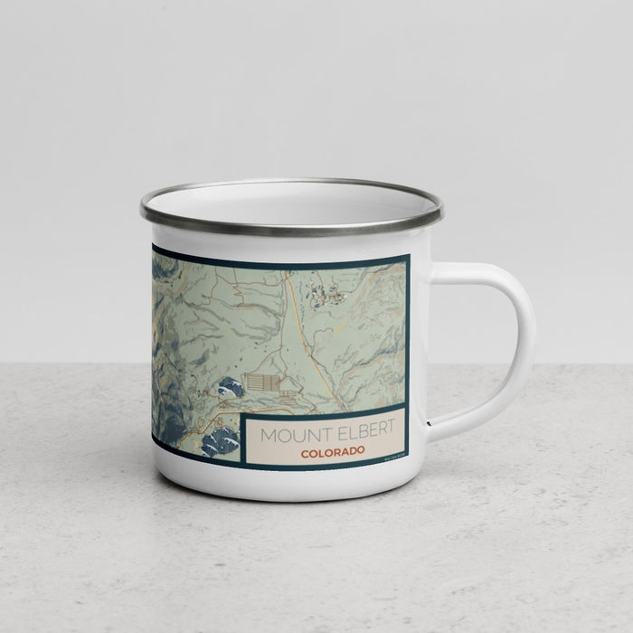 Right View Custom Mount Elbert Colorado Map Enamel Mug in Woodblock