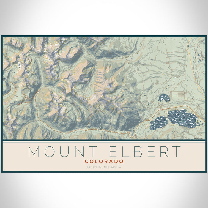 Mount Elbert Colorado Map Print Landscape Orientation in Woodblock Style With Shaded Background