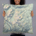 Person holding 22x22 Custom Mount Elbert Colorado Map Throw Pillow in Woodblock