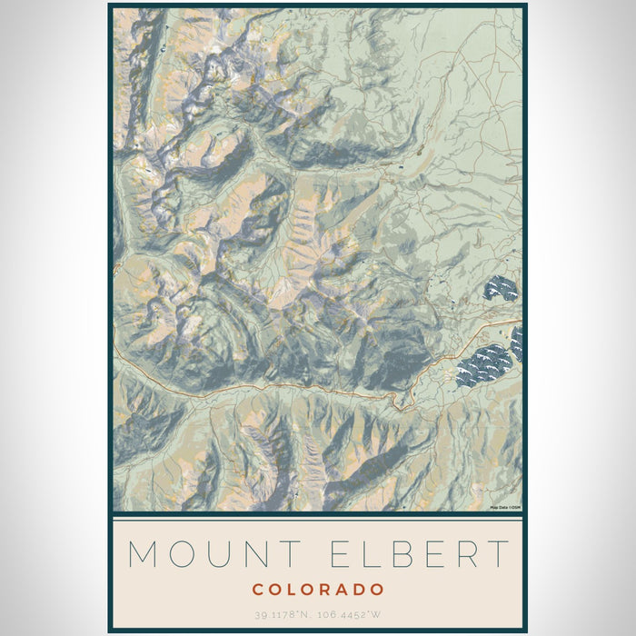 Mount Elbert Colorado Map Print Portrait Orientation in Woodblock Style With Shaded Background