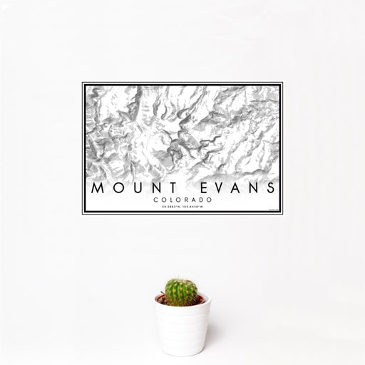 12x18 Mount Evans Colorado Map Print Landscape Orientation in Classic Style With Small Cactus Plant in White Planter