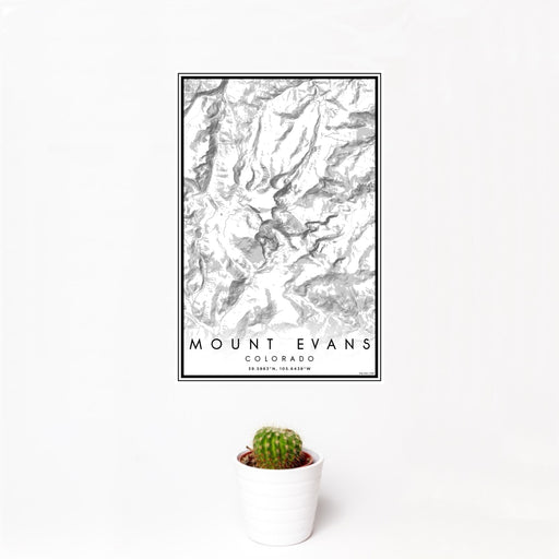 12x18 Mount Evans Colorado Map Print Portrait Orientation in Classic Style With Small Cactus Plant in White Planter