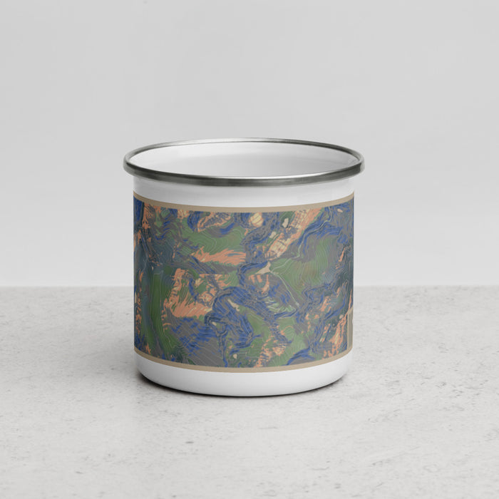 Front View Custom Mount Evans Colorado Map Enamel Mug in Afternoon