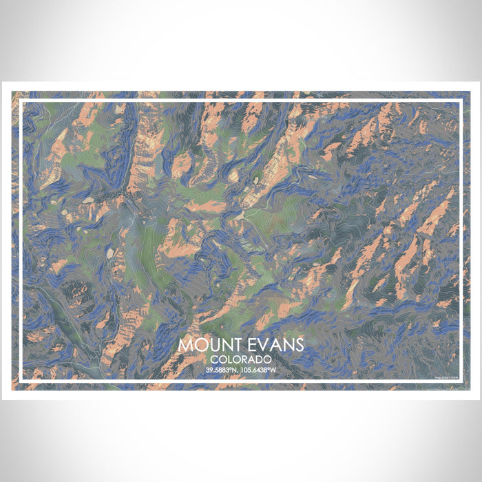 Mount Evans Colorado Map Print Landscape Orientation in Afternoon Style With Shaded Background