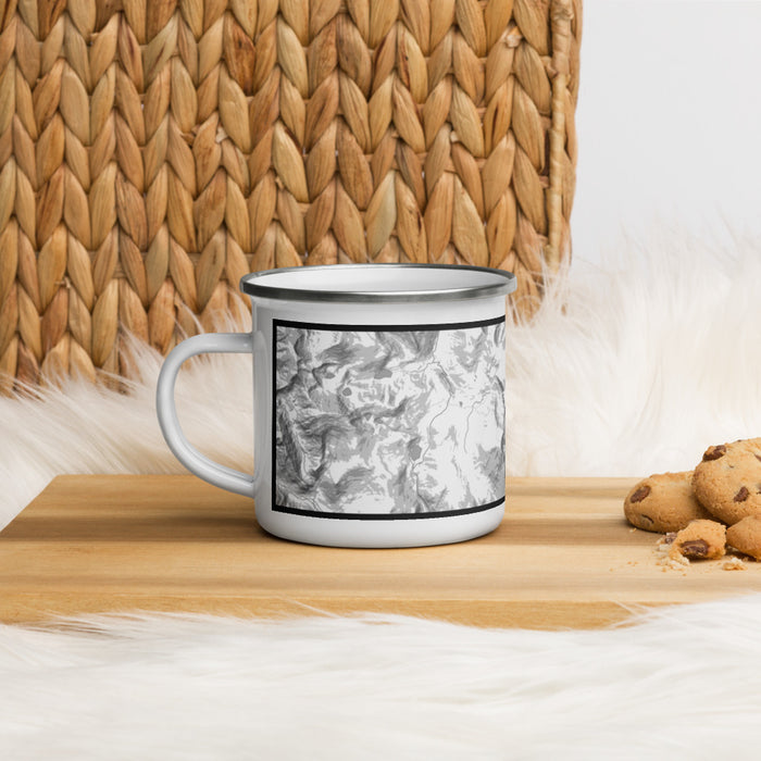 Left View Custom Mount Evans Colorado Map Enamel Mug in Classic on Table Top
