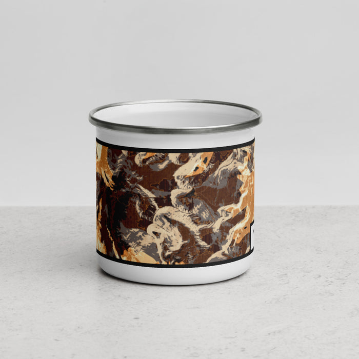 Front View Custom Mount Evans Colorado Map Enamel Mug in Ember