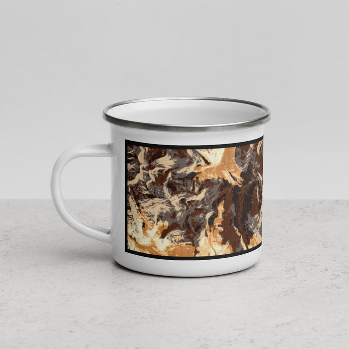 Left View Custom Mount Evans Colorado Map Enamel Mug in Ember