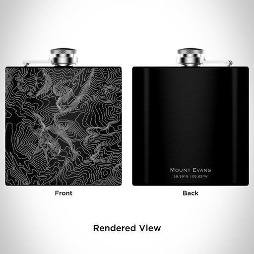 Rendered View of Mount Evans Colorado Map Engraving on 6oz Stainless Steel Flask in Black