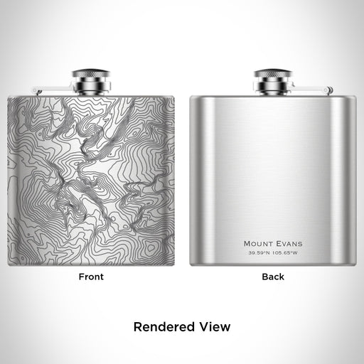 Rendered View of Mount Evans Colorado Map Engraving on 6oz Stainless Steel Flask