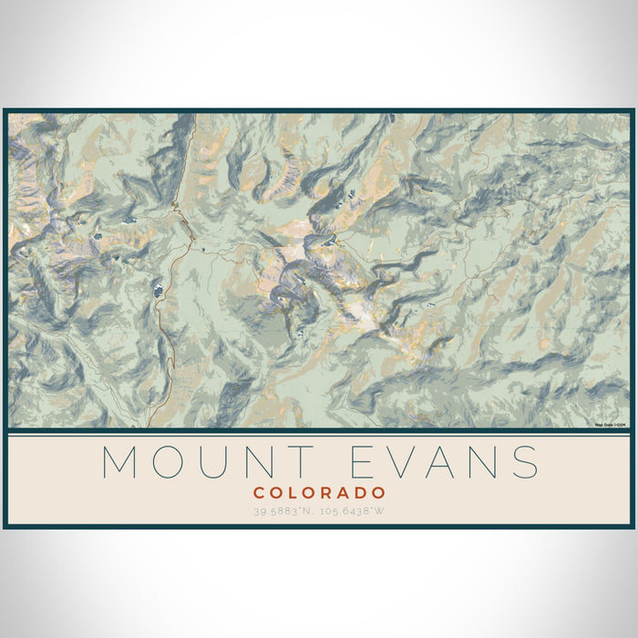 Mount Evans Colorado Map Print Landscape Orientation in Woodblock Style With Shaded Background