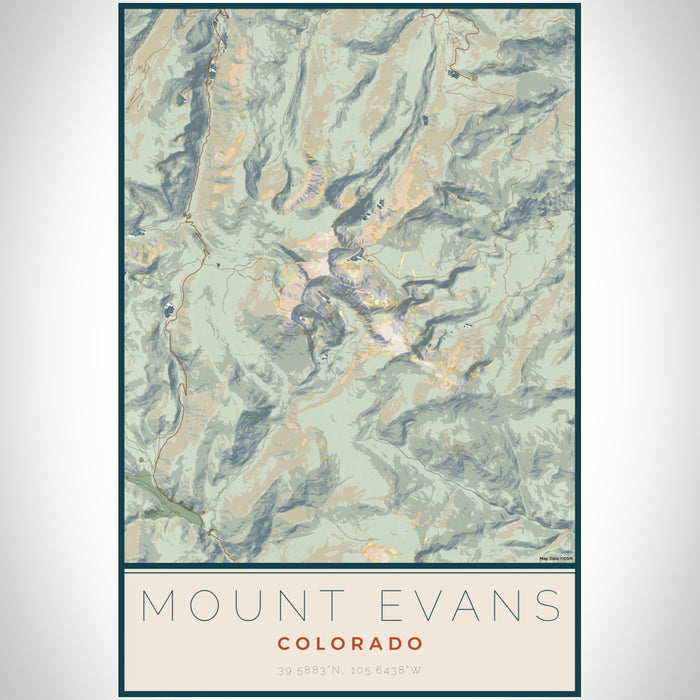 Mount Evans Colorado Map Print Portrait Orientation in Woodblock Style With Shaded Background