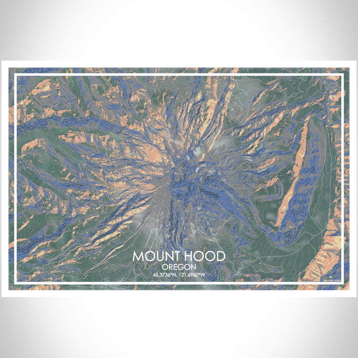 Mount Hood Oregon Map Print Landscape Orientation in Afternoon Style With Shaded Background