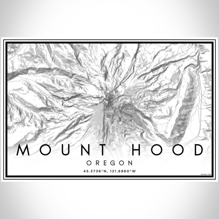Mount Hood Oregon Map Print Landscape Orientation in Classic Style With Shaded Background
