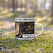 Right View Custom Mount Hood Oregon Map Enamel Mug in Ember on Grass With Trees in Background