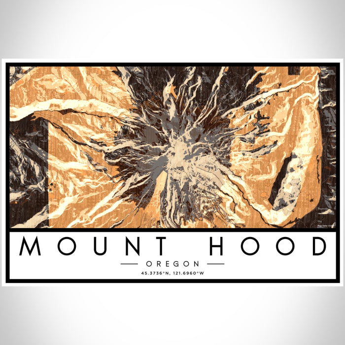 Mount Hood Oregon Map Print Landscape Orientation in Ember Style With Shaded Background