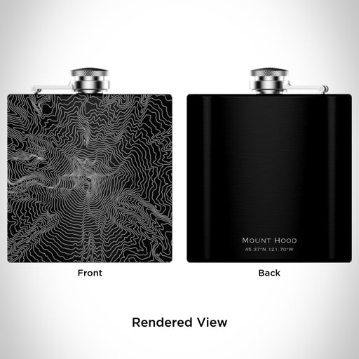 Rendered View of Mount Hood Oregon Map Engraving on 6oz Stainless Steel Flask in Black