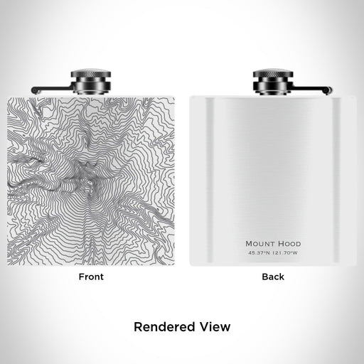 Rendered View of Mount Hood Oregon Map Engraving on 6oz Stainless Steel Flask in White