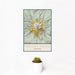 12x18 Mount Hood Oregon Map Print Portrait Orientation in Woodblock Style With Small Cactus Plant in White Planter